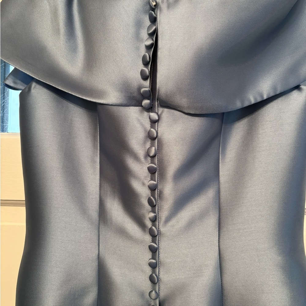 Strapless Satin Mermaid Gown in Steel Blue - Picture 5 of 7